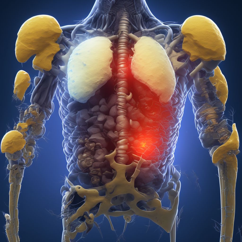 Partial traumatic amputation at level between left hip and knee, sequela digital illustration