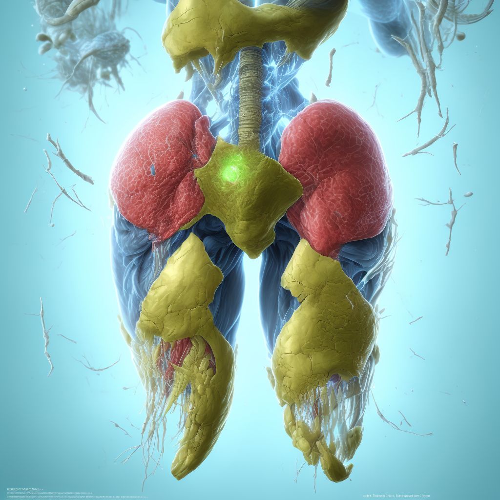 Puncture wound with foreign body, right knee, subsequent encounter digital illustration