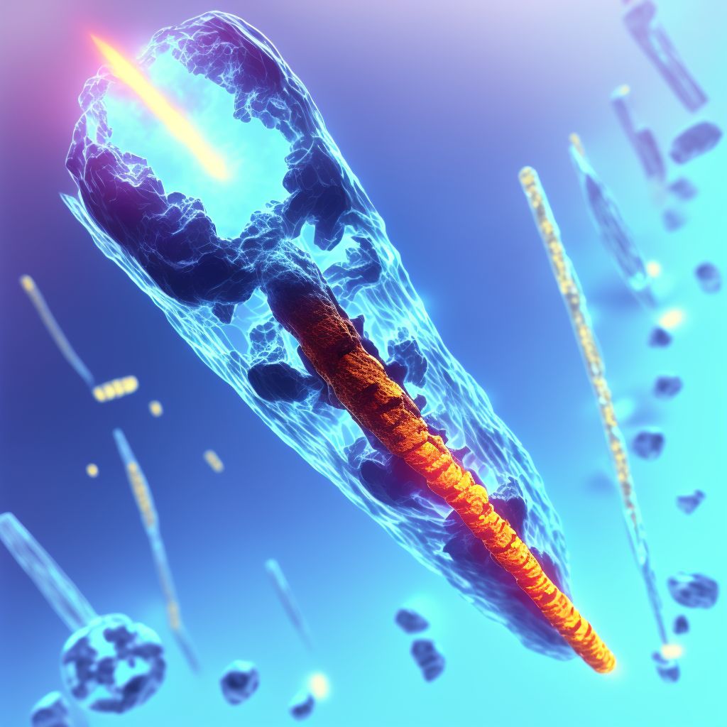 Nondisplaced comminuted fracture of shaft of unspecified tibia, subsequent encounter for open fracture type I or II with delayed healing digital illustration