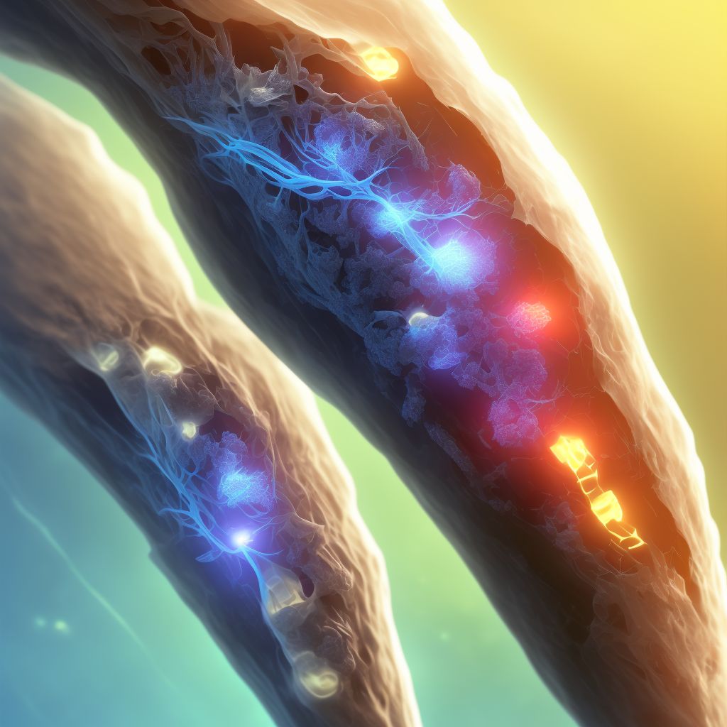 Displaced trimalleolar fracture of left lower leg, subsequent encounter for open fracture type IIIA, IIIB, or IIIC with delayed healing digital illustration