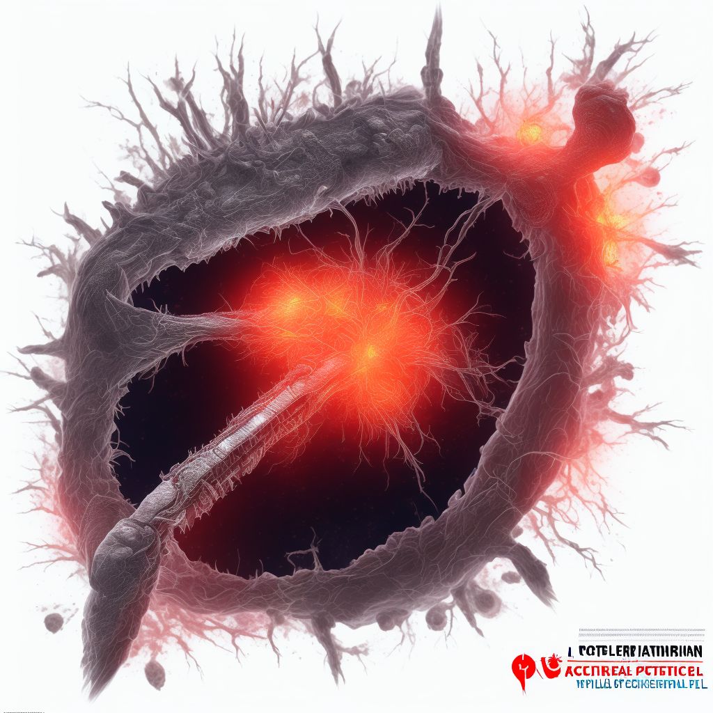 Laceration of popliteal artery, right leg, initial encounter digital illustration