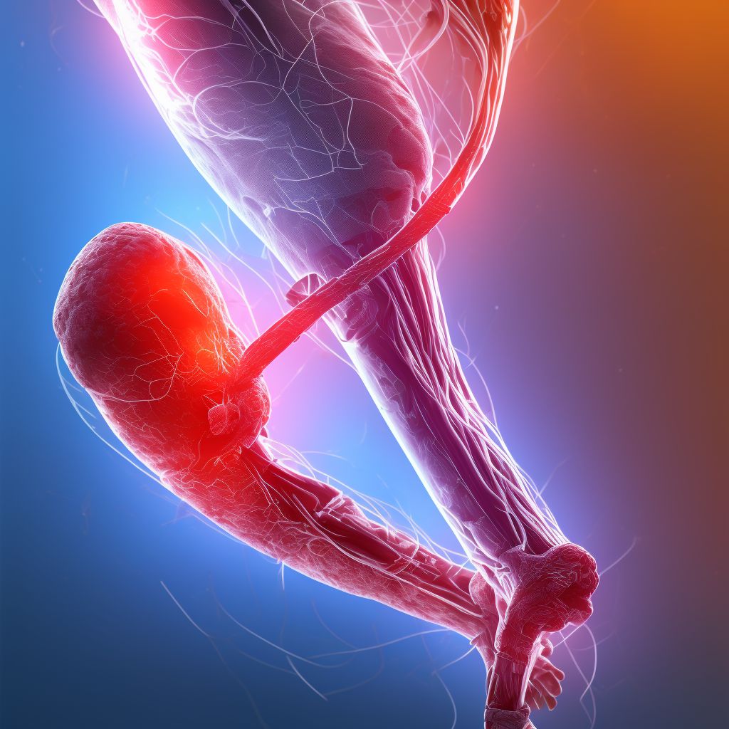 Laceration of popliteal artery, right leg, sequela digital illustration