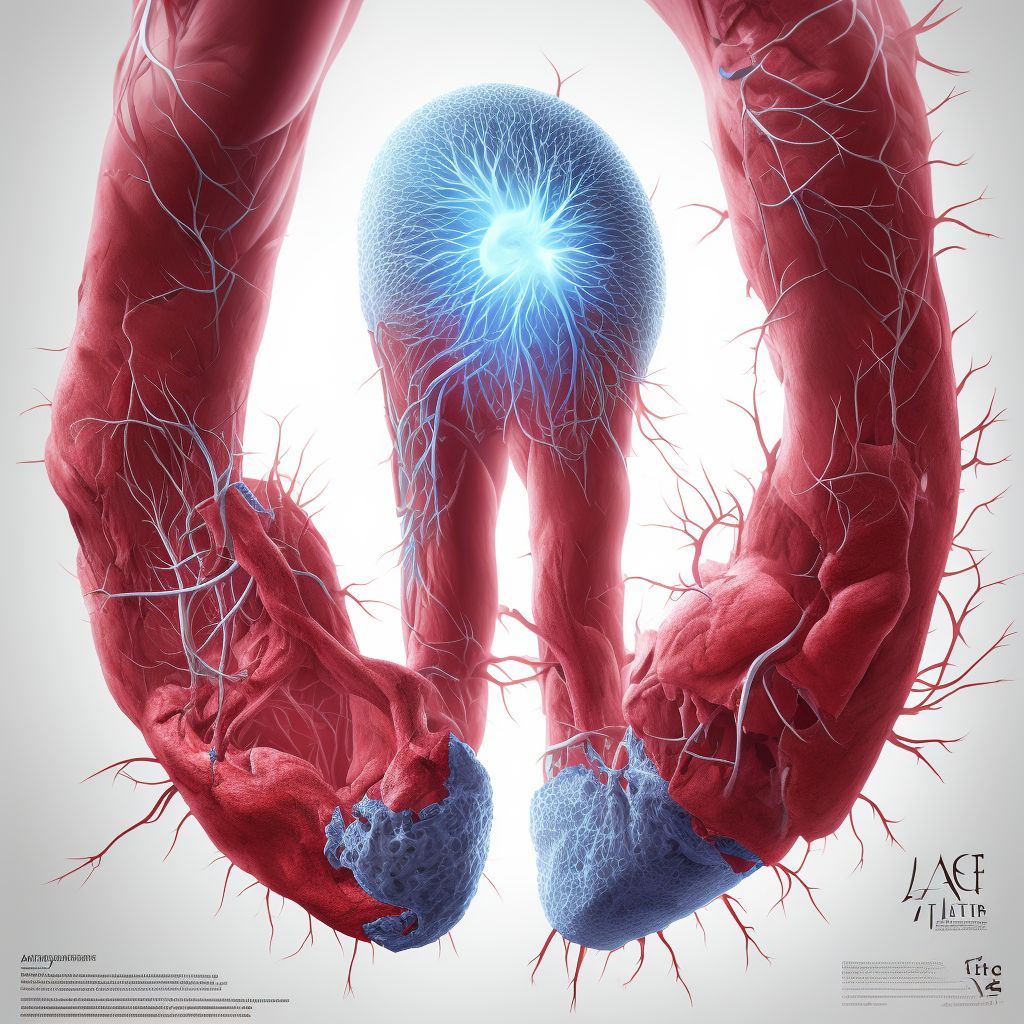 Laceration of anterior tibial artery, right leg, subsequent encounter digital illustration