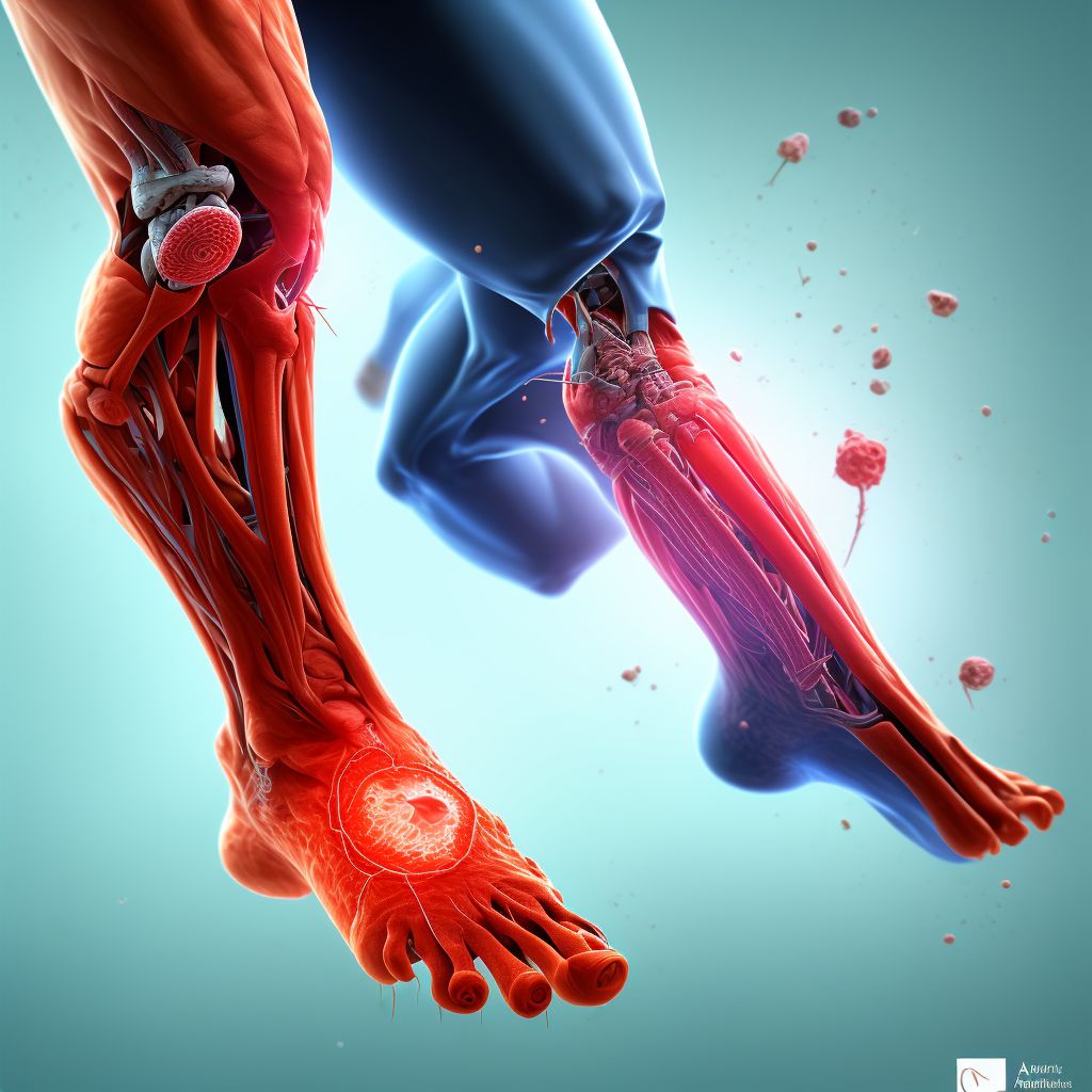 Unspecified injury of posterior tibial artery, right leg, initial encounter digital illustration