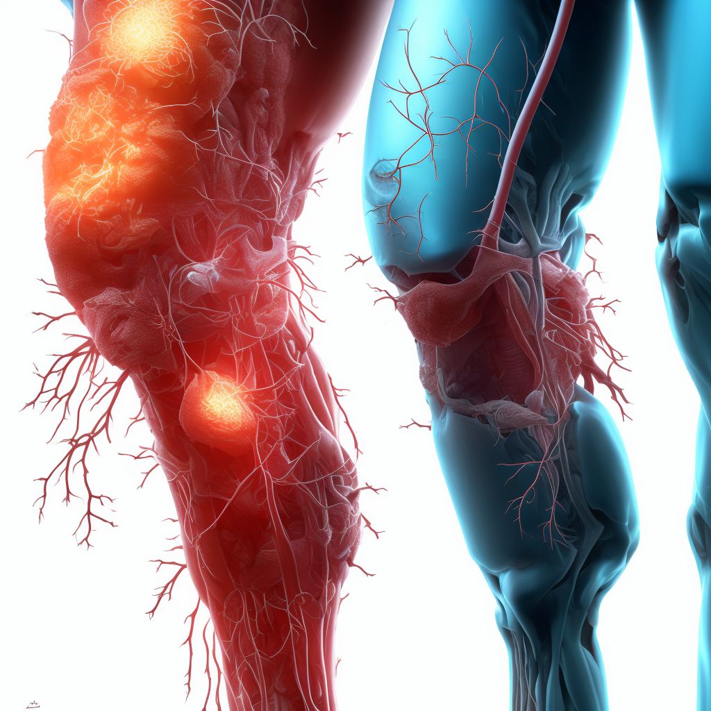 Laceration of posterior tibial artery, right leg, initial encounter digital illustration