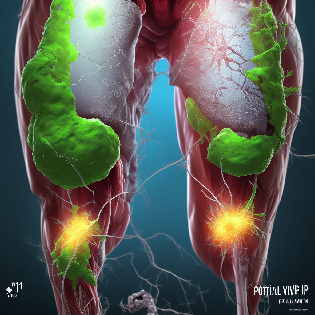 Laceration of popliteal vein, right leg, initial encounter digital illustration