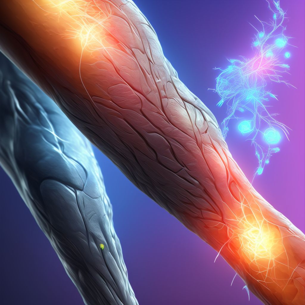 Laceration of muscle(s) and tendon(s) of anterior muscle group at lower leg level, left leg, sequela digital illustration