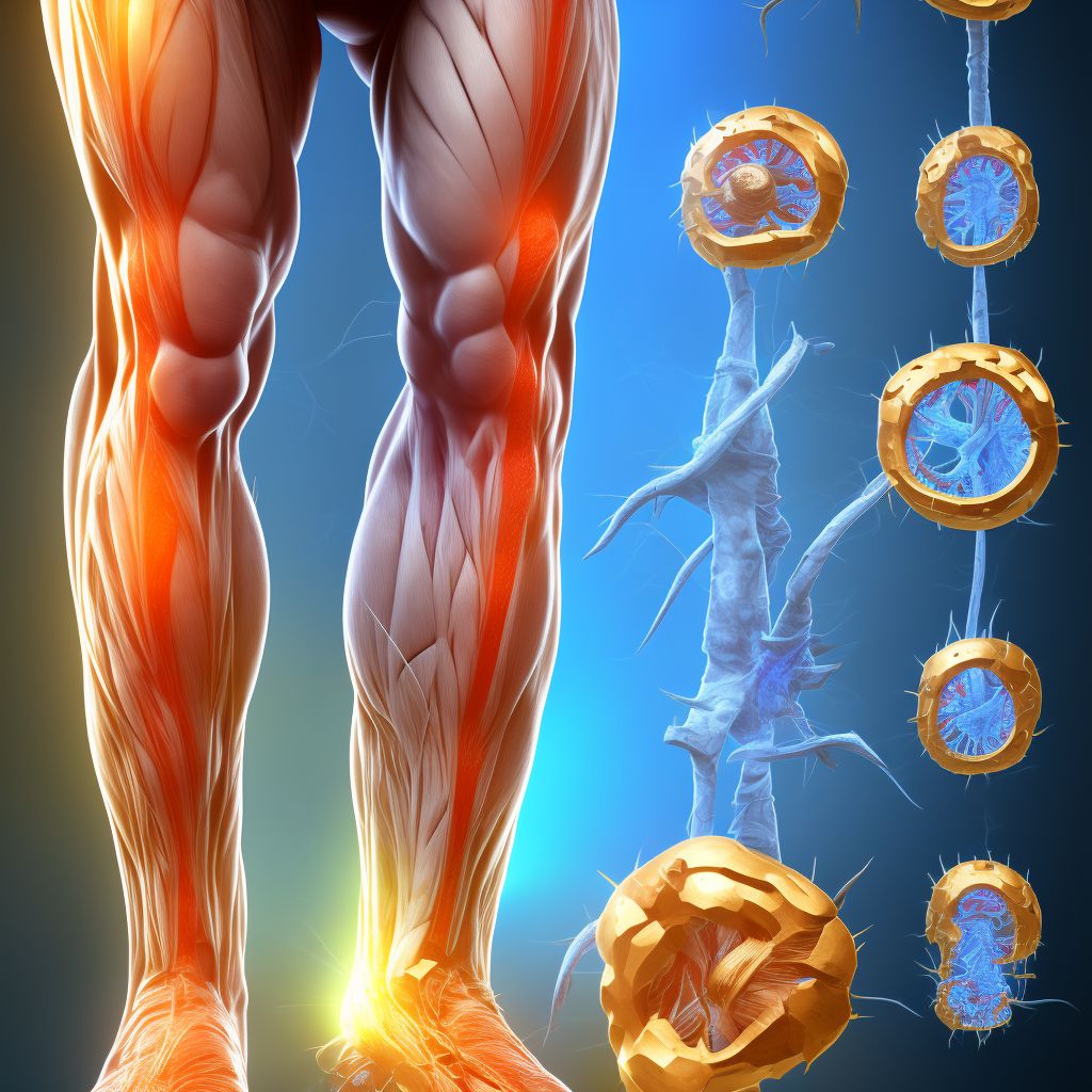 Laceration of muscle(s) and tendon(s) of peroneal muscle group at lower leg level, left leg, subsequent encounter digital illustration