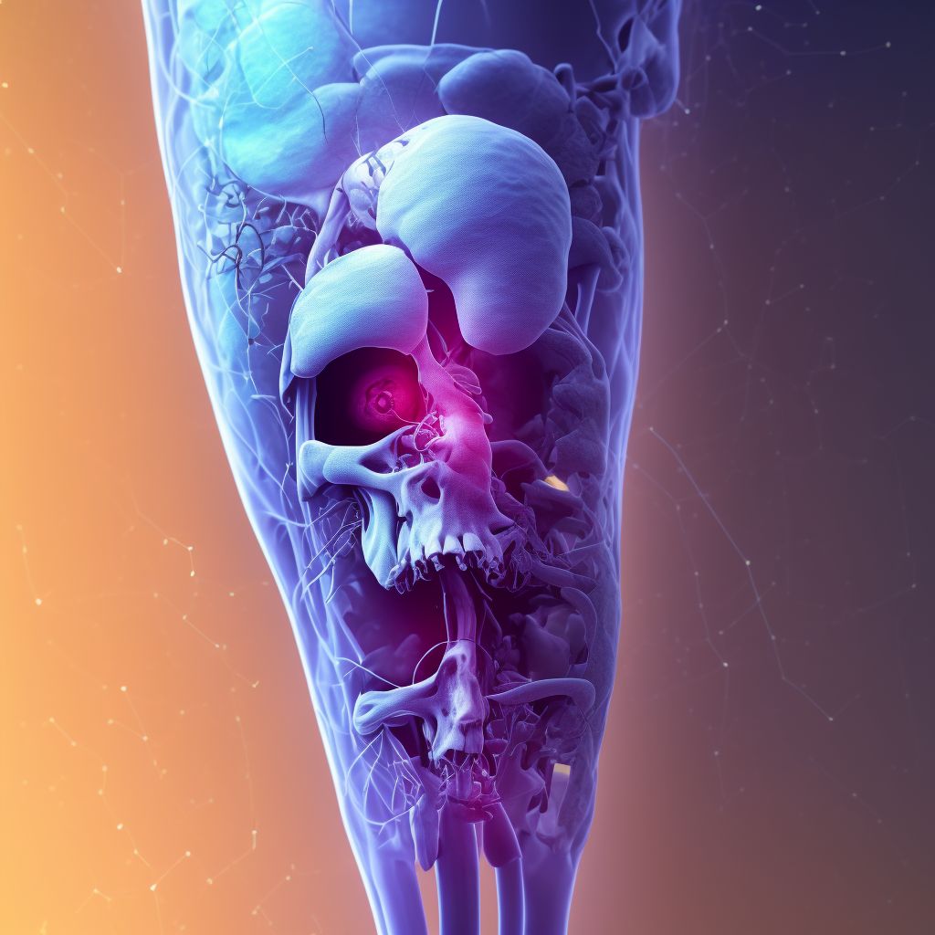 Complete traumatic amputation at knee level, unspecified lower leg, sequela digital illustration