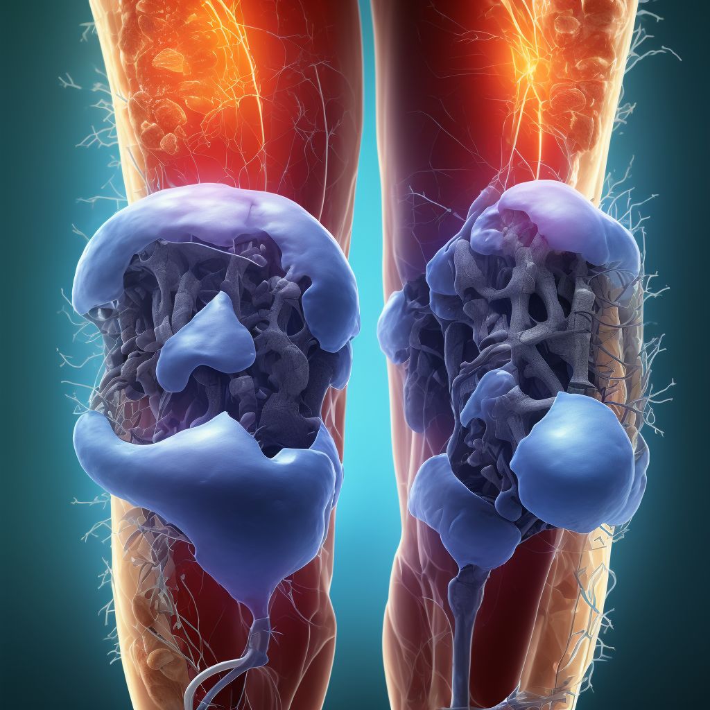 Partial traumatic amputation at knee level, right lower leg, sequela digital illustration