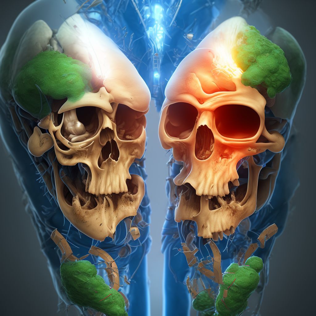 Partial traumatic amputation at knee level, left lower leg, subsequent encounter digital illustration