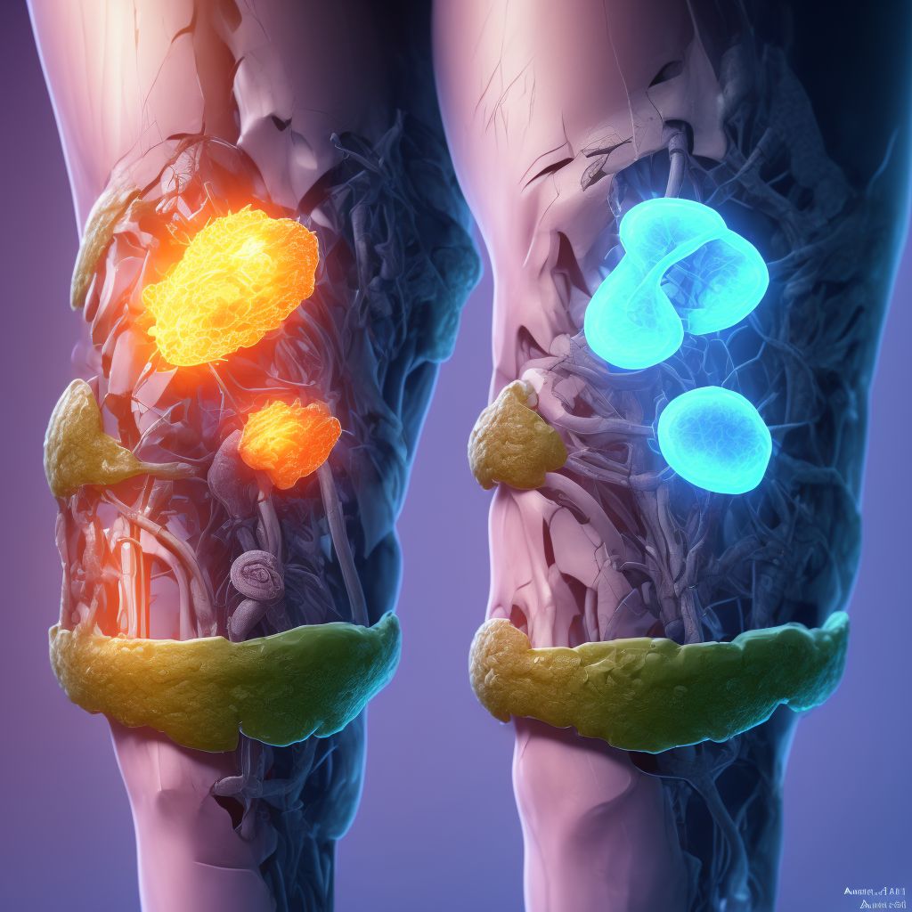 Partial traumatic amputation at knee level, left lower leg, sequela digital illustration