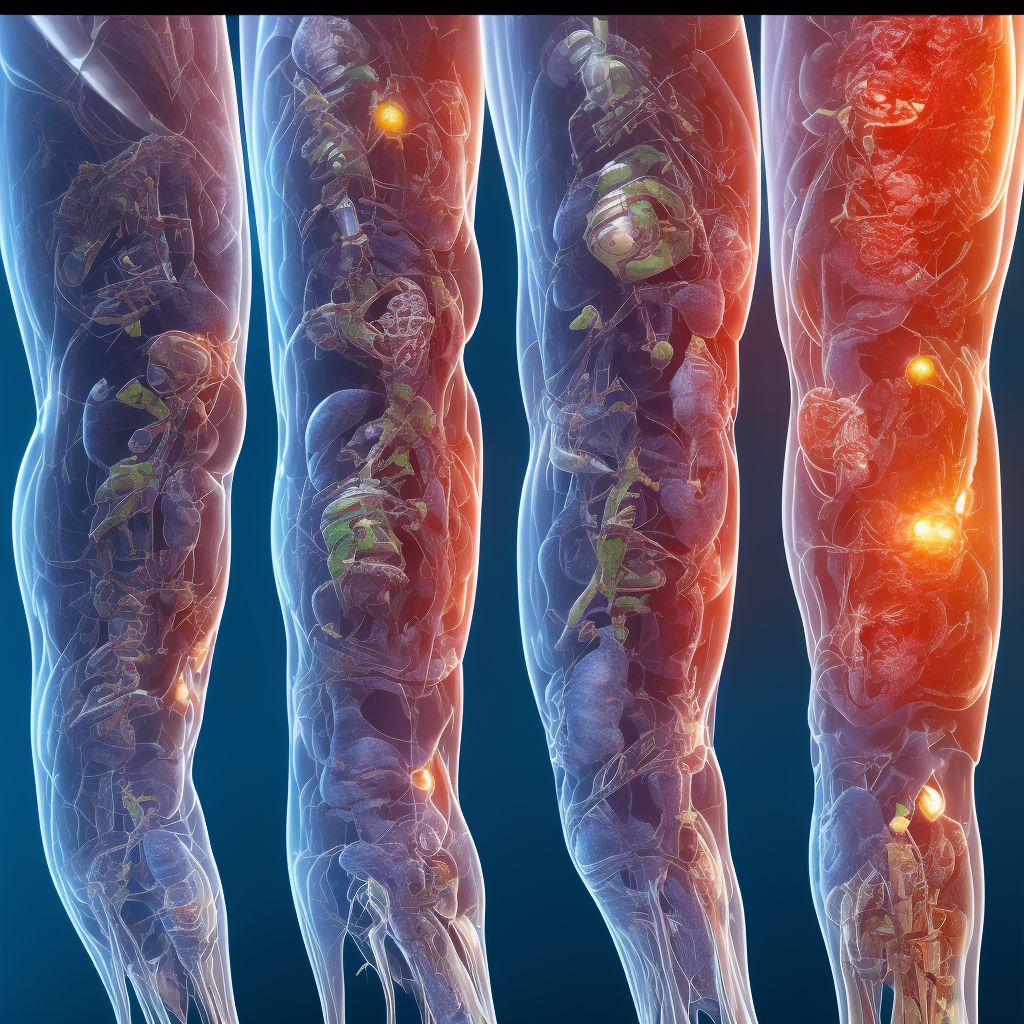 Complete traumatic amputation at level between knee and ankle, left lower leg, initial encounter digital illustration