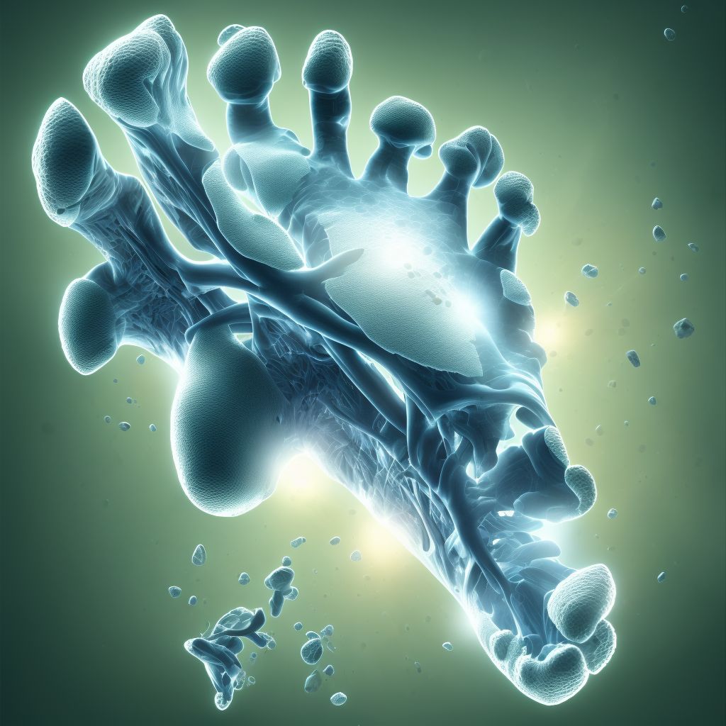 Displaced fracture of first metatarsal bone, right foot, initial encounter for closed fracture digital illustration