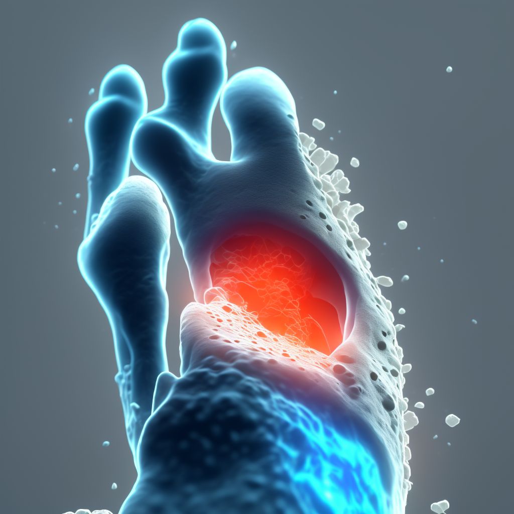 Displaced fracture of first metatarsal bone, right foot, subsequent encounter for fracture with routine healing digital illustration