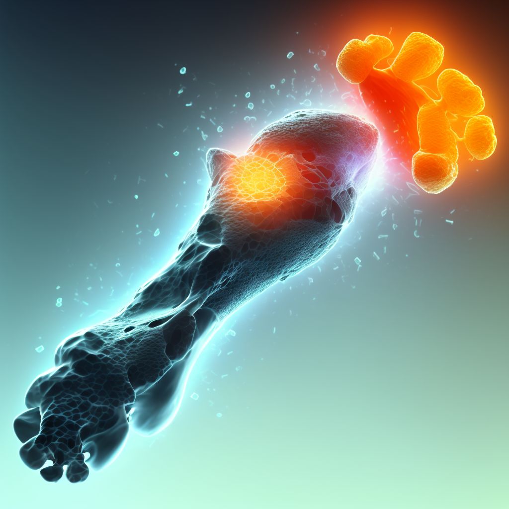 Displaced fracture of first metatarsal bone, right foot, subsequent encounter for fracture with nonunion digital illustration