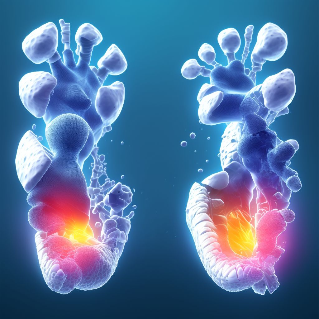 Displaced fracture of first metatarsal bone, left foot, subsequent encounter for fracture with nonunion digital illustration