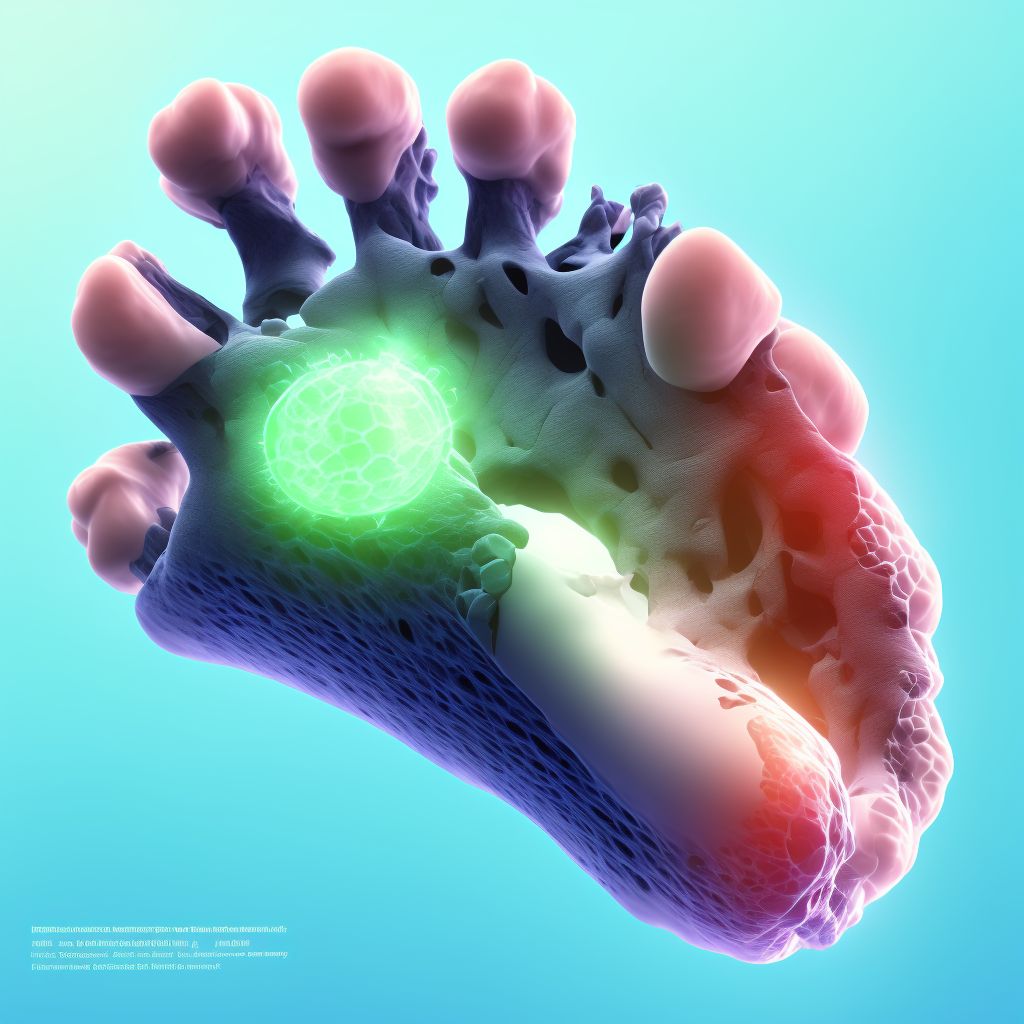 Displaced fracture of second metatarsal bone, left foot, initial encounter for closed fracture digital illustration