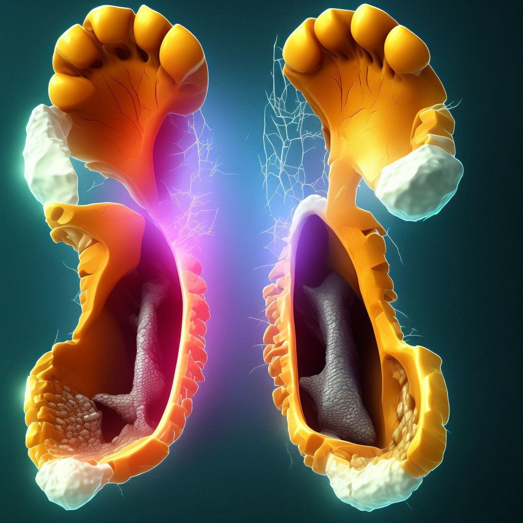 Displaced fracture of second metatarsal bone, left foot, subsequent encounter for fracture with routine healing digital illustration