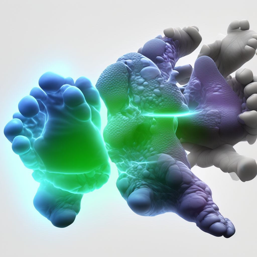 Displaced fracture of second metatarsal bone, unspecified foot, subsequent encounter for fracture with delayed healing digital illustration