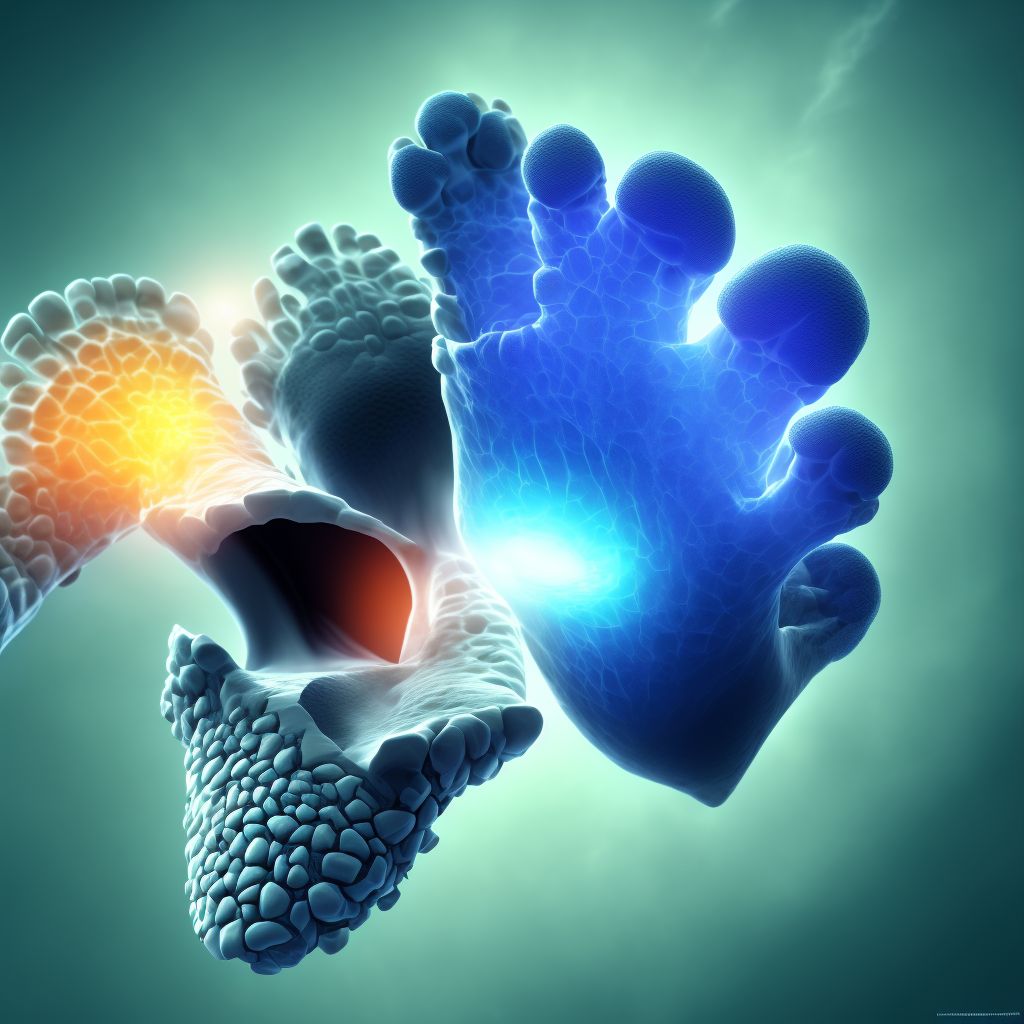 Displaced fracture of fourth metatarsal bone, left foot, sequela digital illustration