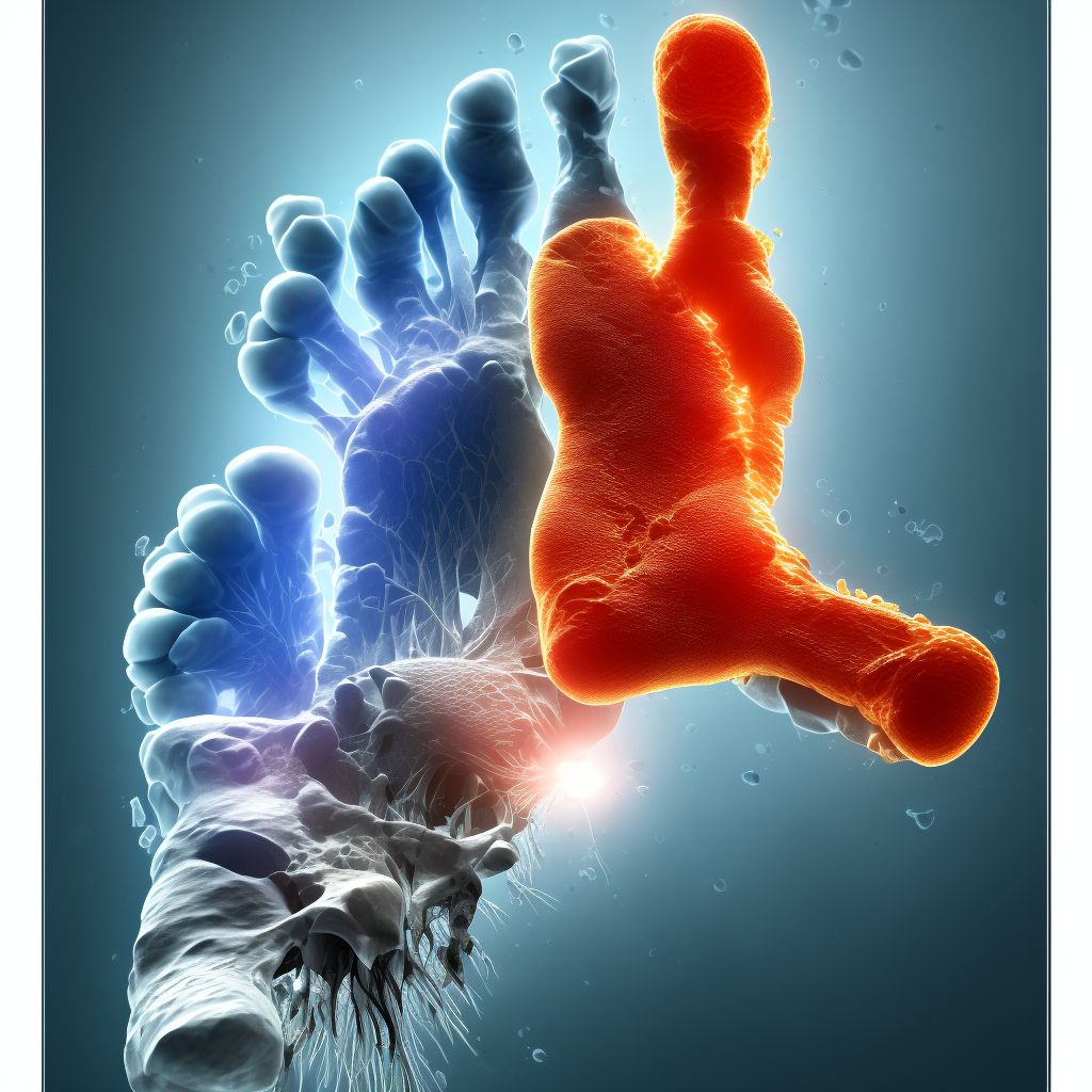 Displaced fracture of fourth metatarsal bone, unspecified foot, subsequent encounter for fracture with malunion digital illustration