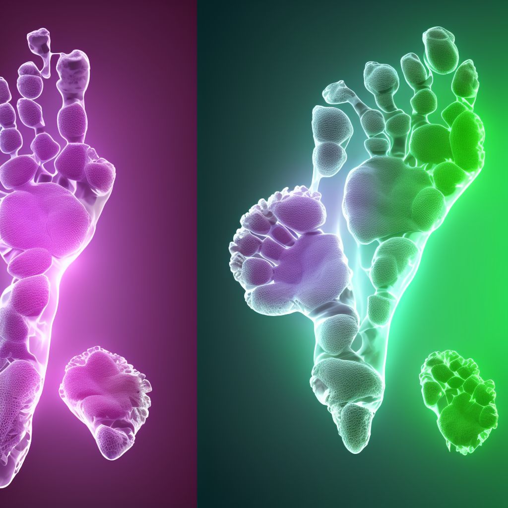 Nondisplaced fracture of fourth metatarsal bone, right foot, subsequent encounter for fracture with delayed healing digital illustration