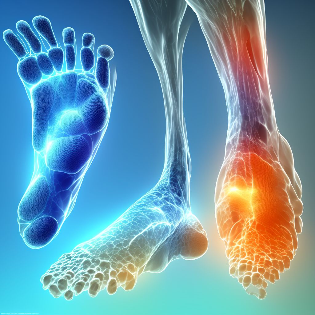 Nondisplaced fracture of fourth metatarsal bone, left foot, subsequent encounter for fracture with delayed healing digital illustration