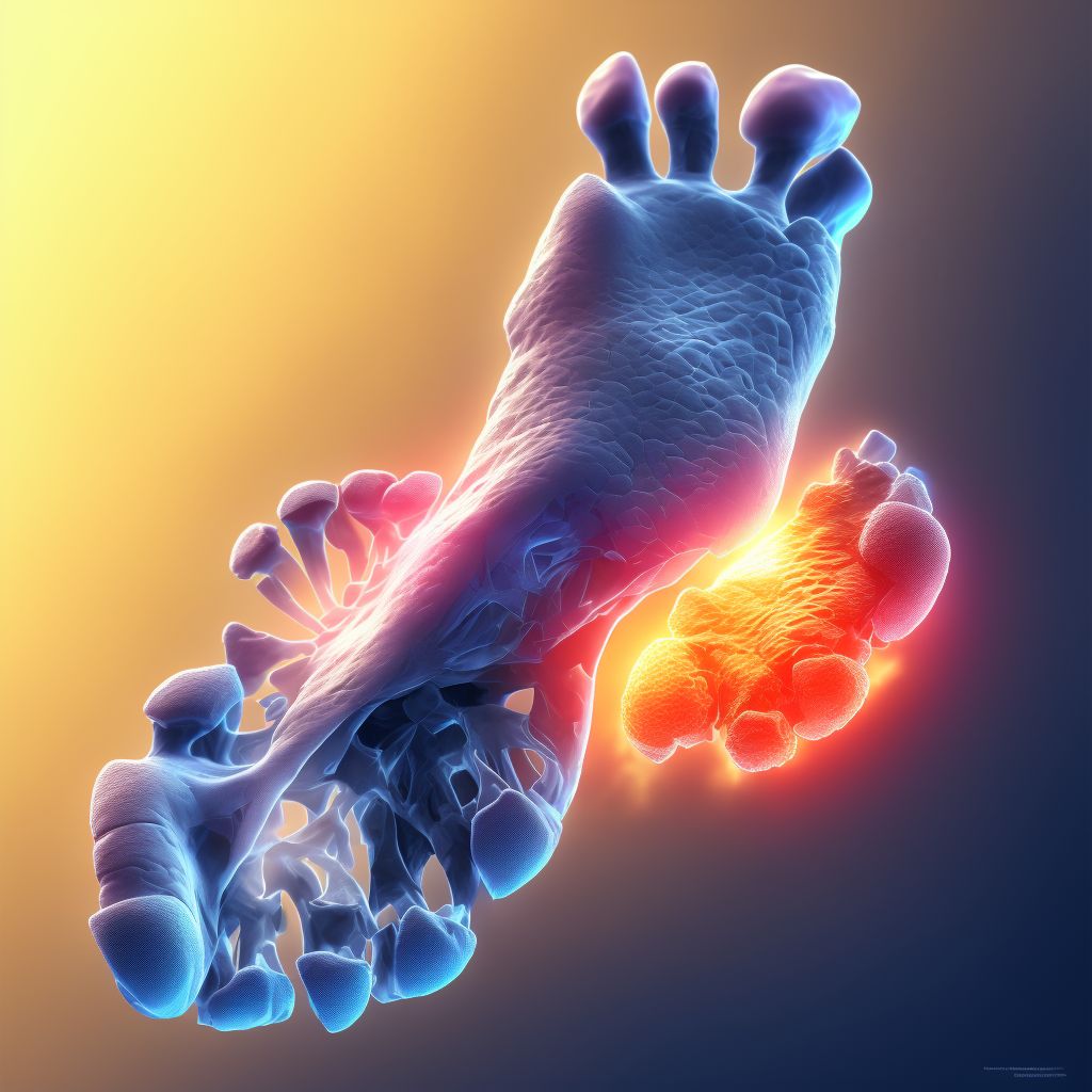 Displaced fracture of fifth metatarsal bone, left foot, initial encounter for open fracture digital illustration