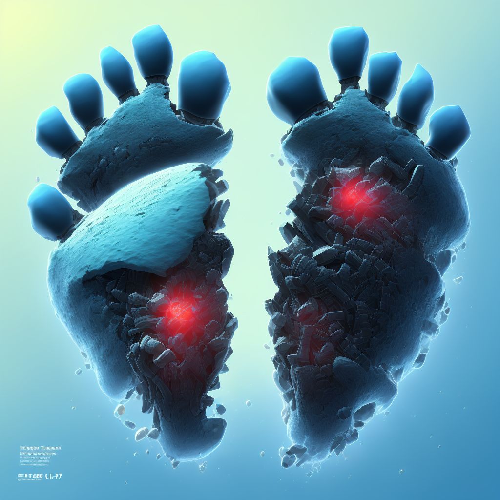 Displaced fracture of middle phalanx of left lesser toe(s), initial encounter for open fracture digital illustration