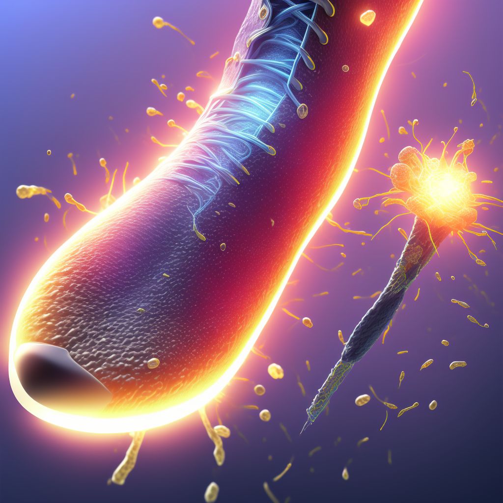 Laceration of plantar artery of right foot, sequela digital illustration