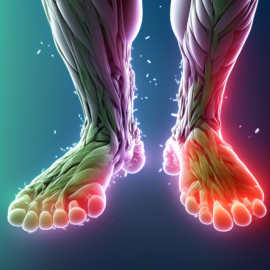 Strain of muscle and tendon of long flexor muscle of toe at ankle and foot level, right foot, initial encounter digital illustration