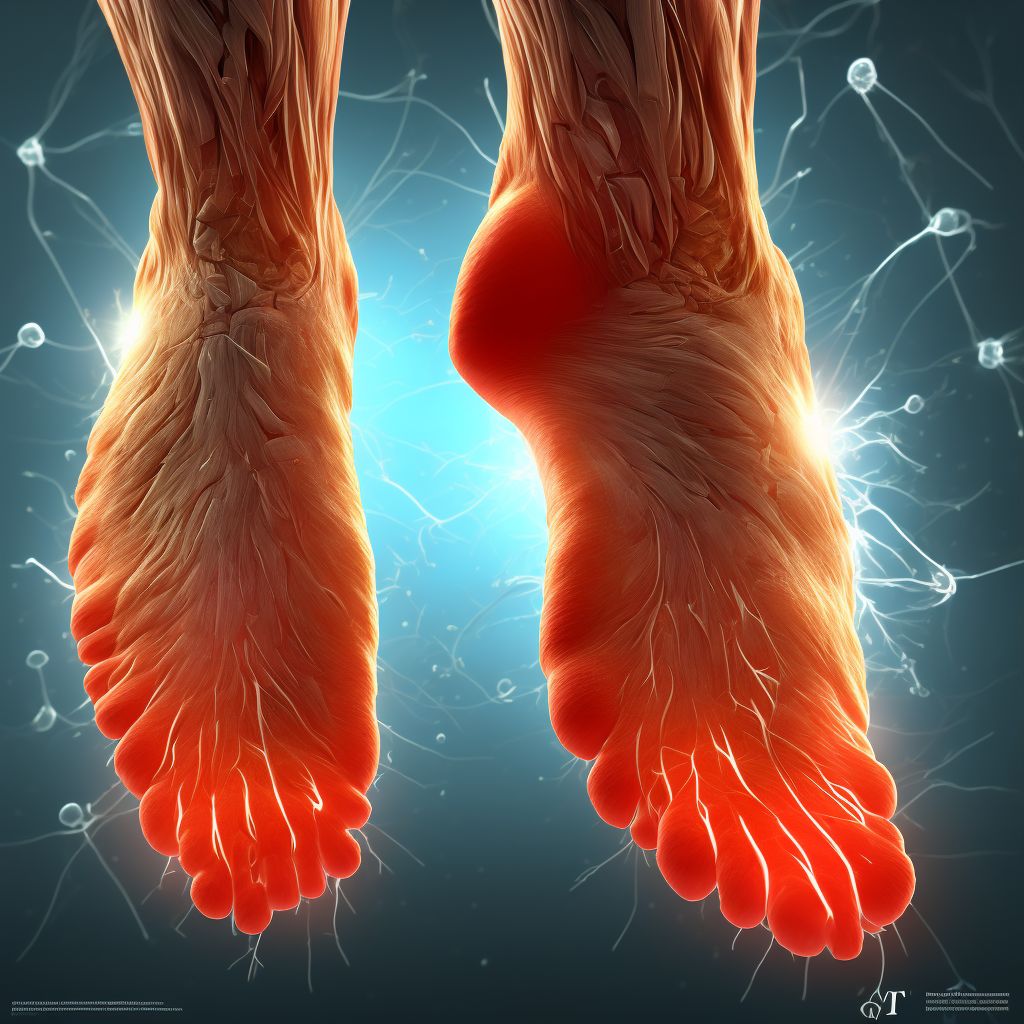 Laceration of muscle and tendon of long flexor muscle of toe at ankle and foot level, right foot, initial encounter digital illustration