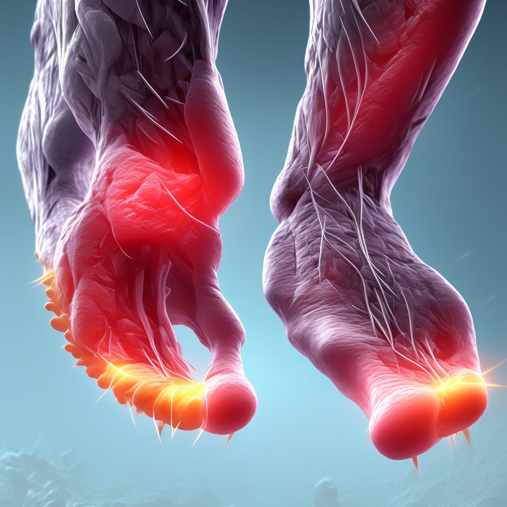 Laceration of muscle and tendon of long extensor muscle of toe at ankle and foot level, right foot, subsequent encounter digital illustration