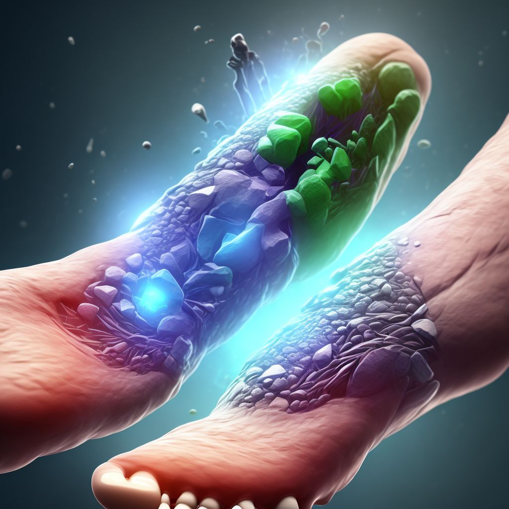 Laceration of muscle and tendon of long extensor muscle of toe at ankle and foot level, left foot, subsequent encounter digital illustration