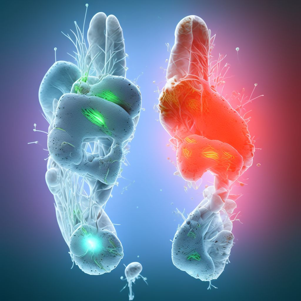 Laceration of intrinsic muscle and tendon at ankle and foot level, left foot, sequela digital illustration