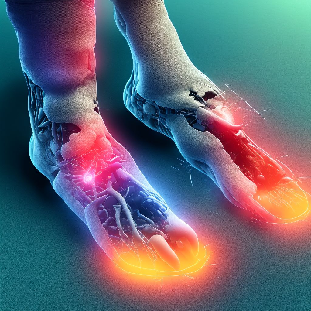 Partial traumatic amputation of right foot at ankle level, subsequent encounter digital illustration