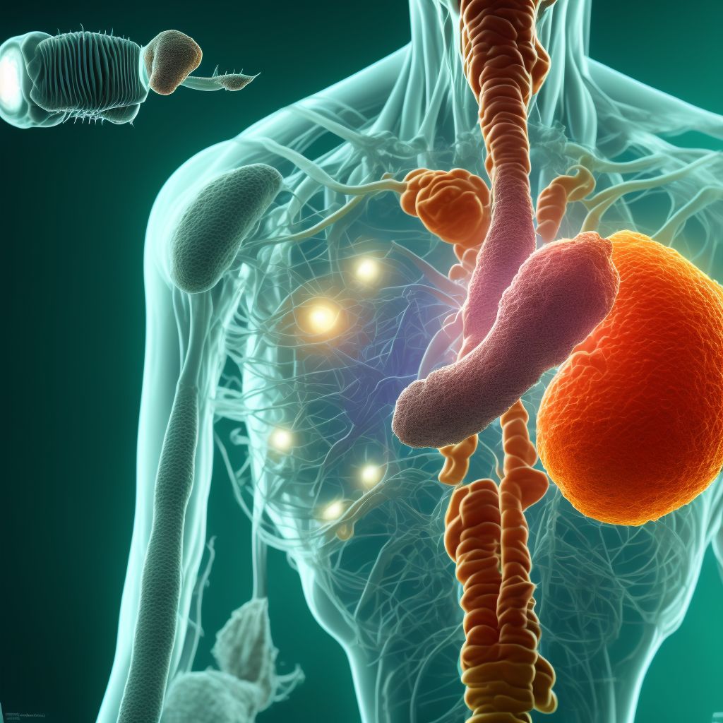 Gastric contents in pharynx causing asphyxiation, initial encounter digital illustration