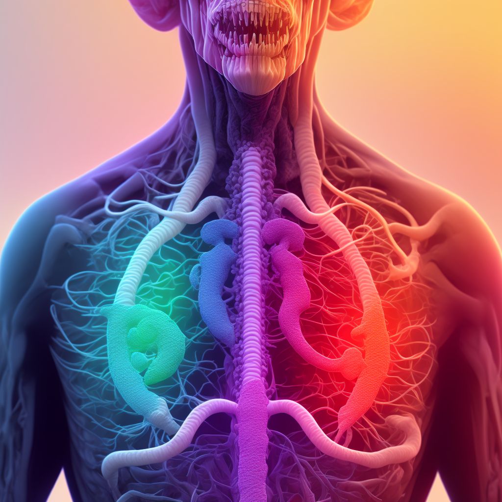 Gastric contents in trachea causing asphyxiation, initial encounter digital illustration