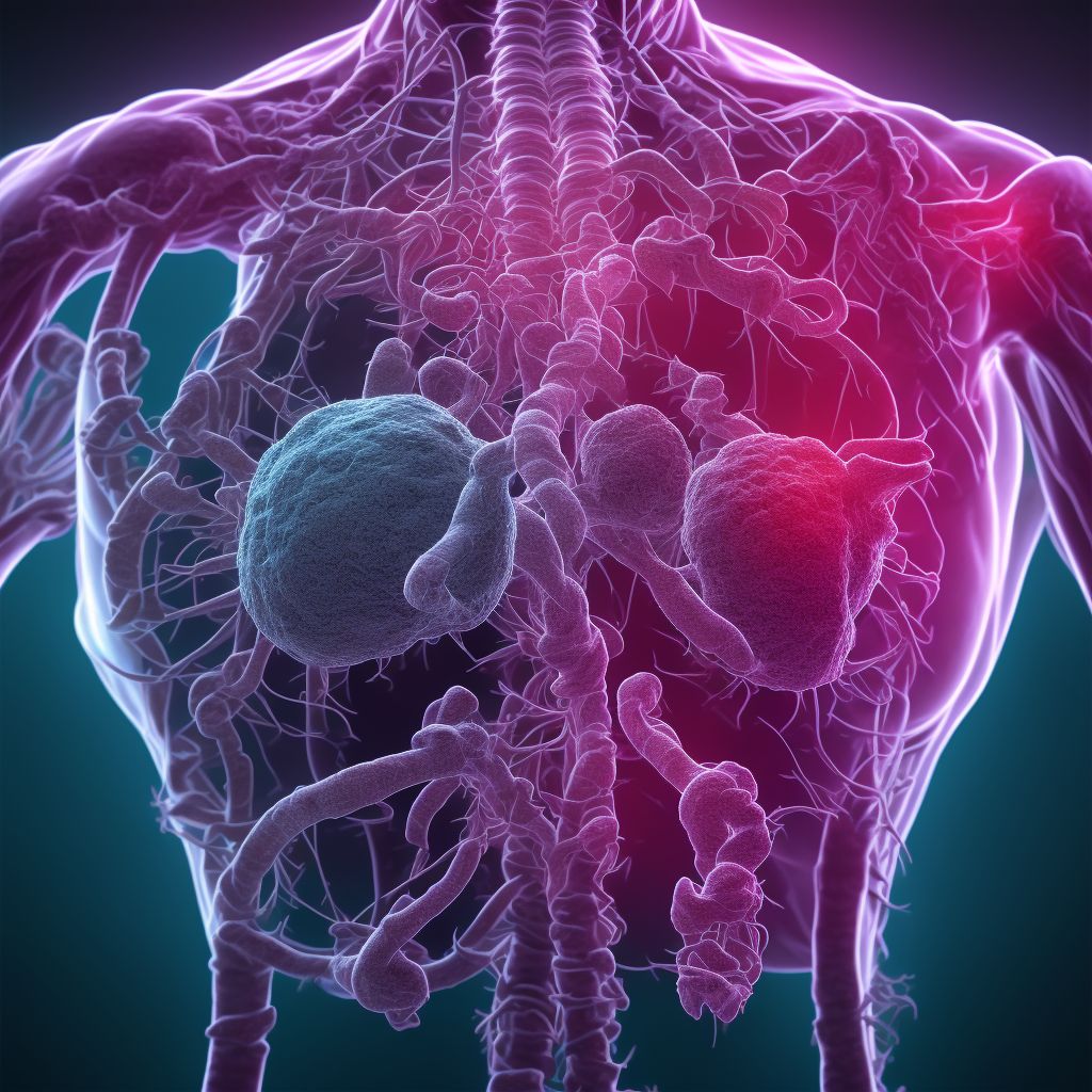 Gastric contents in trachea causing asphyxiation, subsequent encounter digital illustration