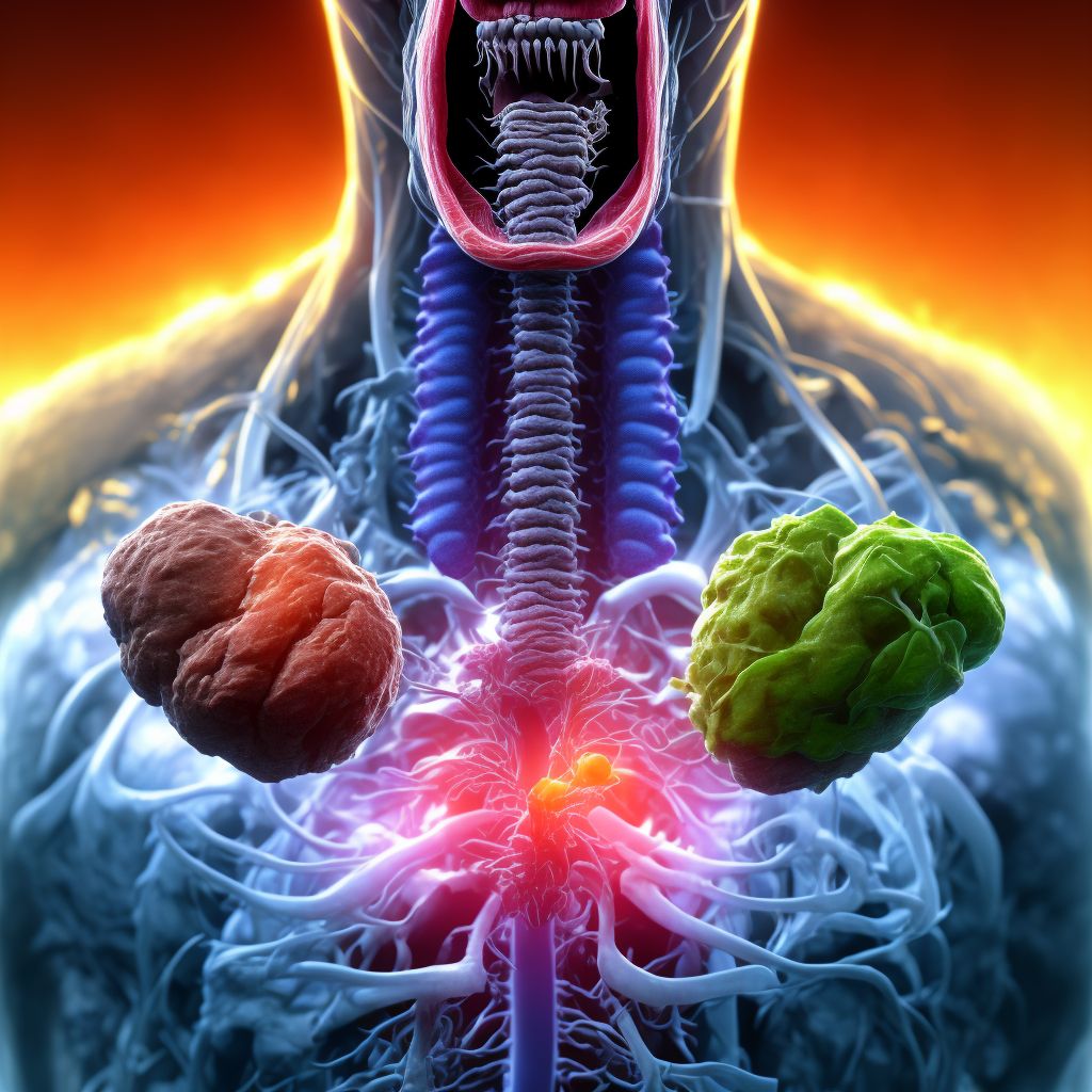 Food in trachea causing asphyxiation, subsequent encounter digital illustration