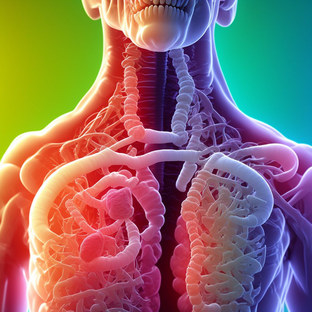 Gastric contents in esophagus causing compression of trachea, sequela digital illustration