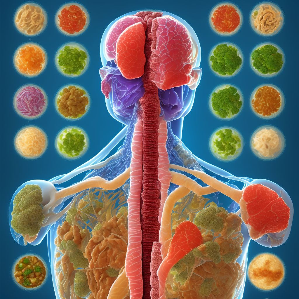 Food in esophagus causing compression of trachea, sequela digital illustration