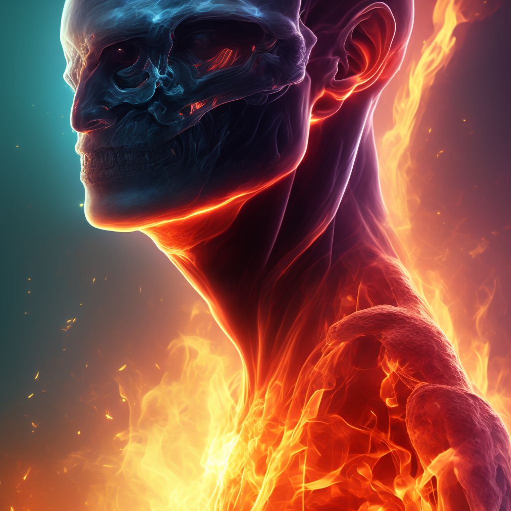 Burn of first degree of head, face, and neck, unspecified site, sequela digital illustration