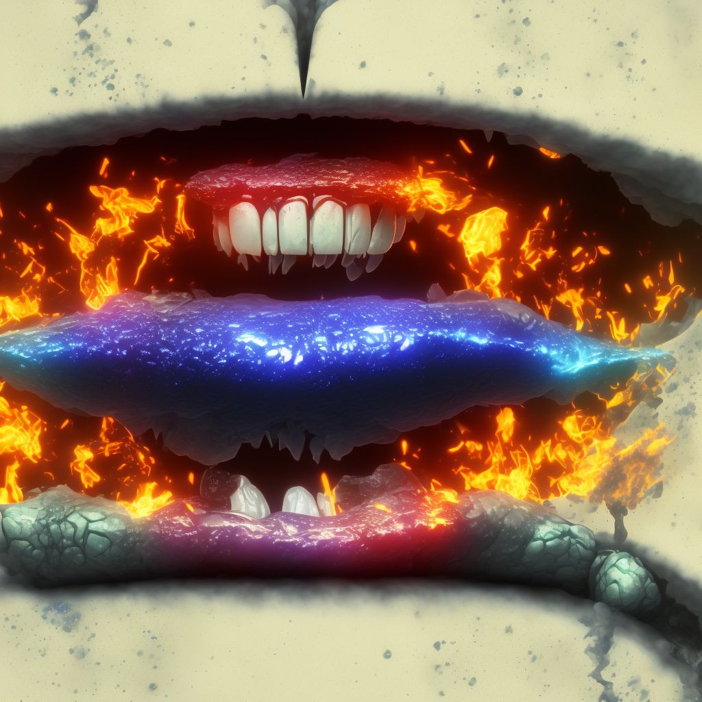 Burn of third degree of lip(s), subsequent encounter digital illustration