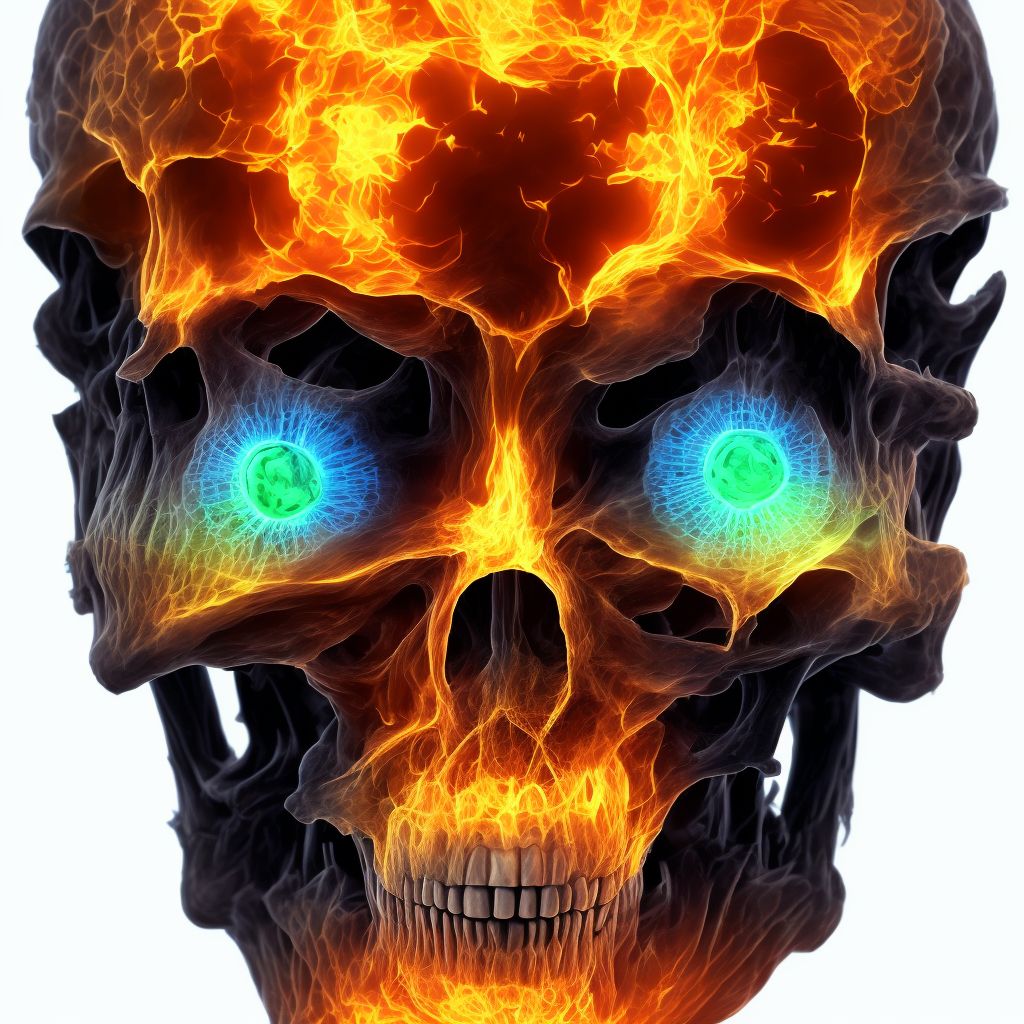 Burn of third degree of multiple sites of head, face, and neck, sequela digital illustration