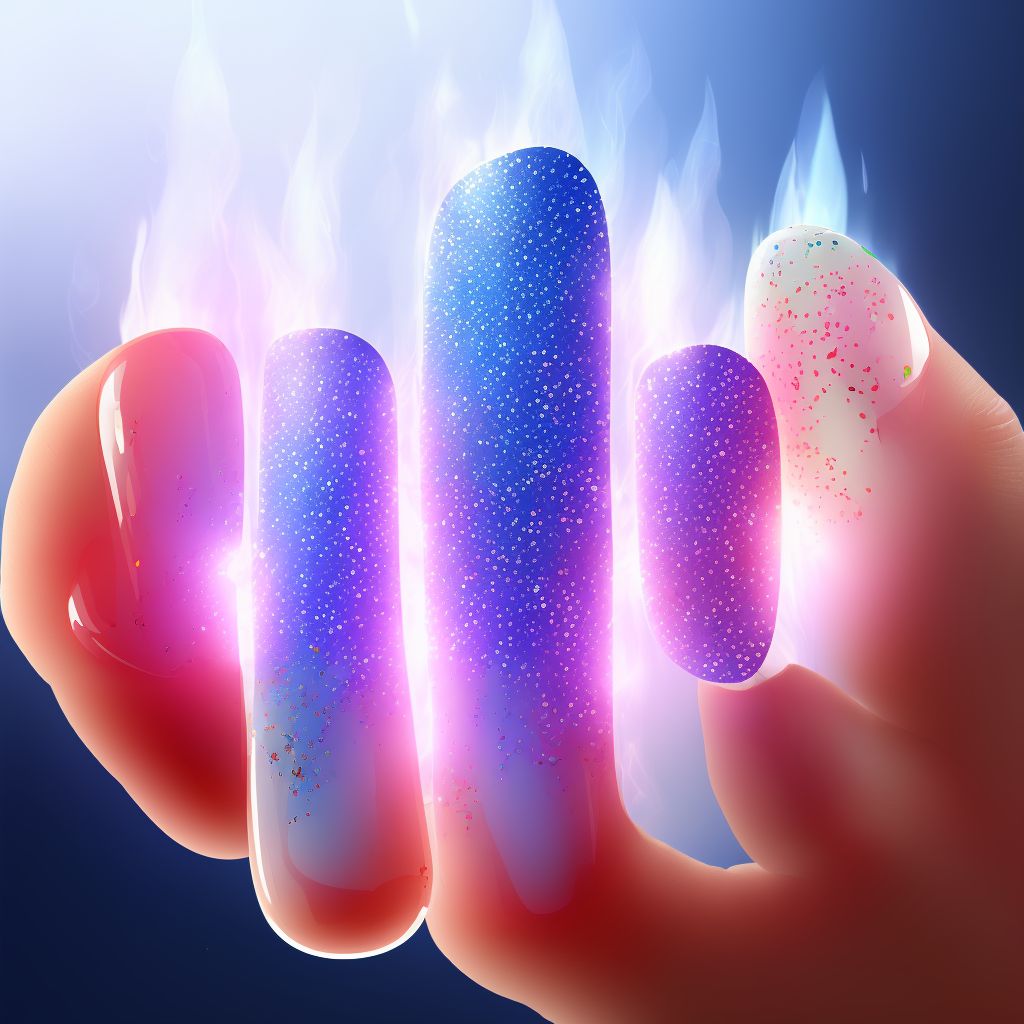 Burn of unspecified degree of multiple right fingers (nail), including thumb, sequela digital illustration