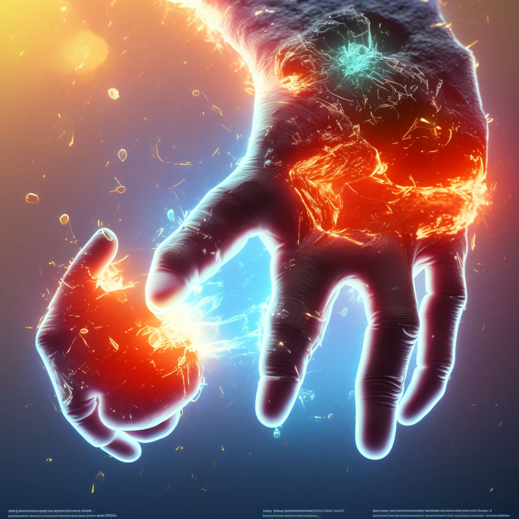 Burn of unspecified degree of right palm, sequela digital illustration