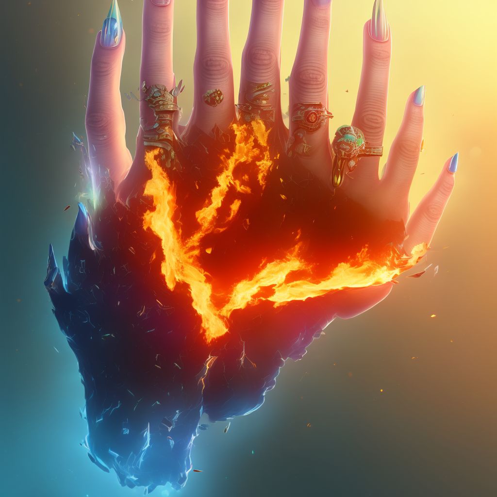 Burn of first degree of multiple right fingers (nail), including thumb, initial encounter digital illustration