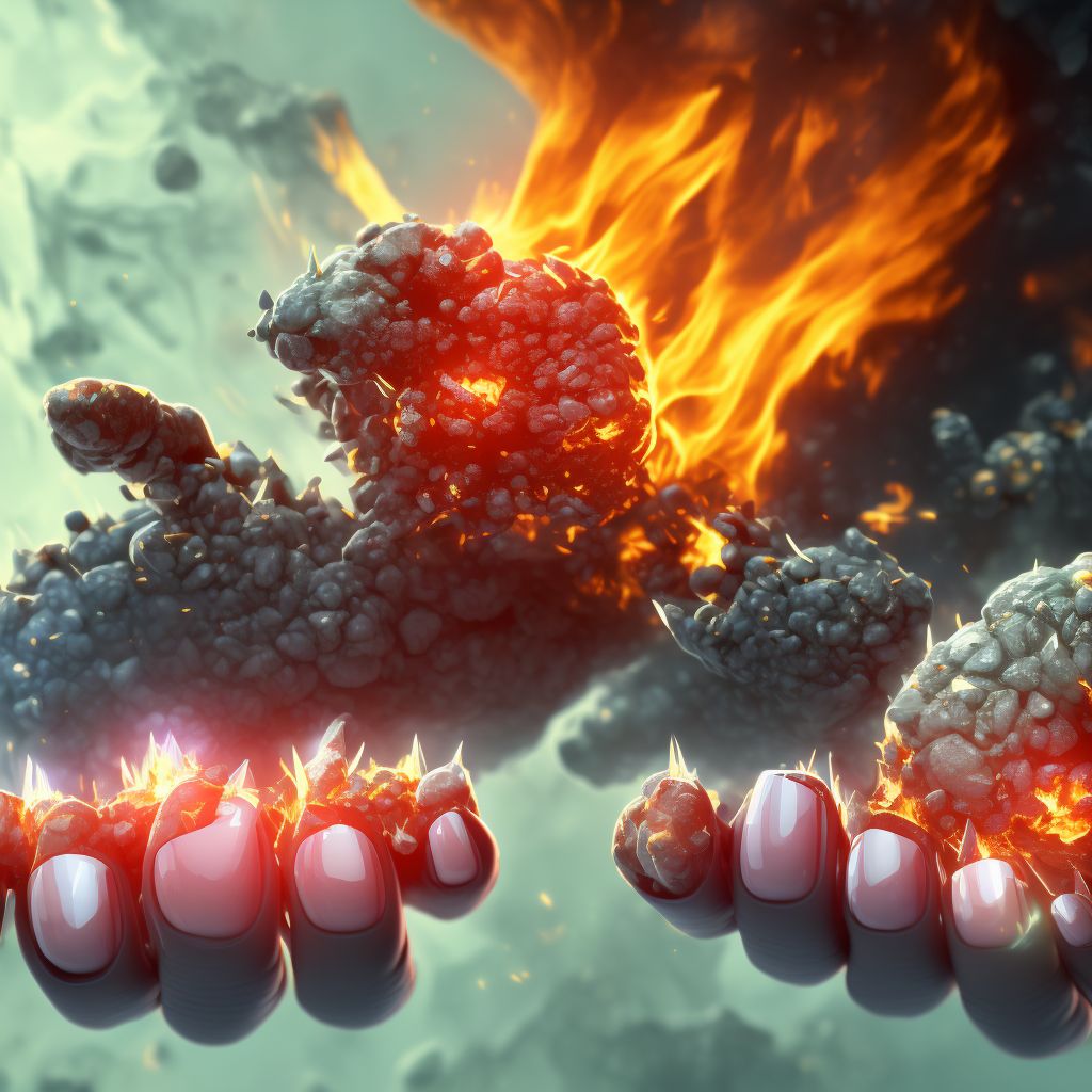 Burn of first degree of unspecified multiple fingers (nail), including thumb, sequela digital illustration